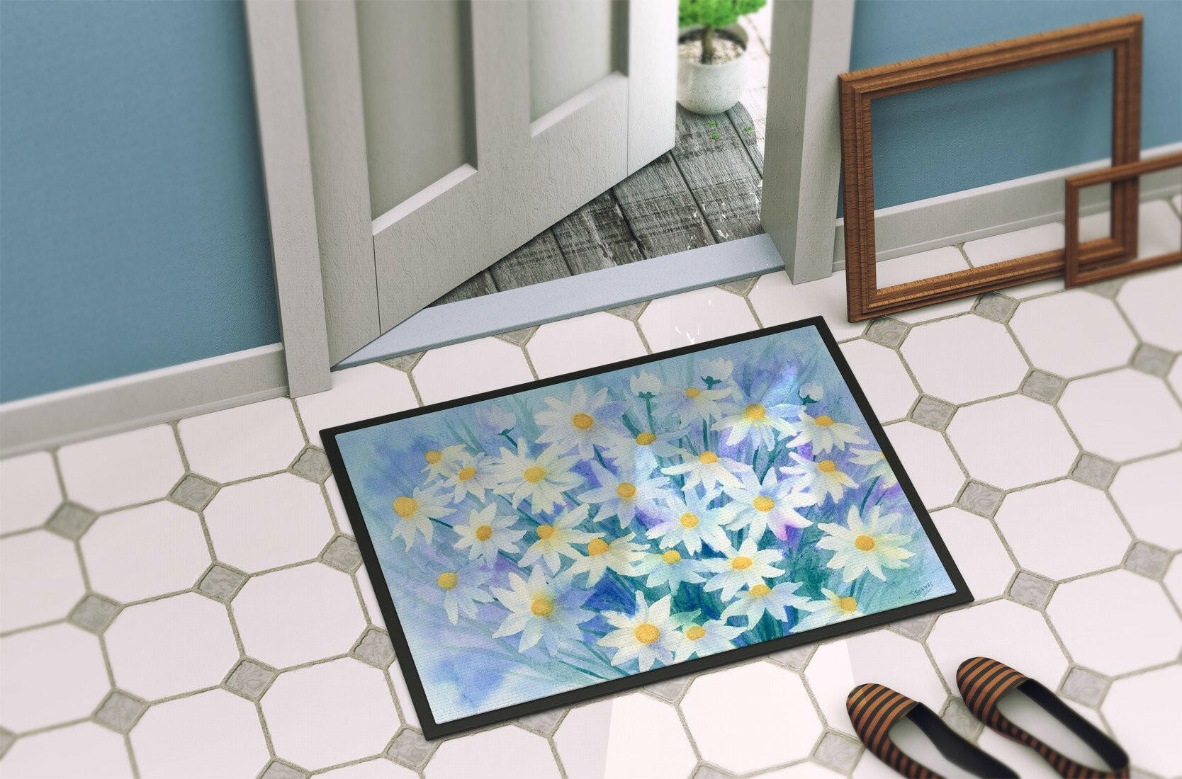 Light and Airy Daisies Doormat Indoor Outdoor 24H X 36W Front Door Mat Rugs for Entryway, Non Slip Washable Low Pile,