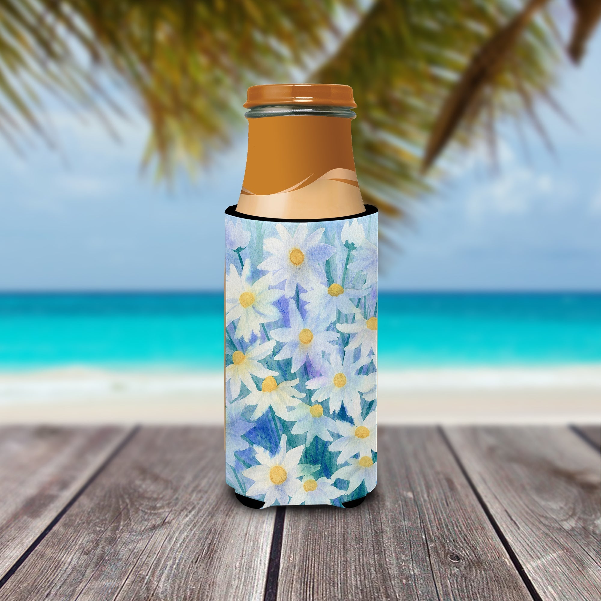 Light and Airy Daisies Slim Can Hugger , Insulated Foam Hugger for 12 oz Slim Cans, Beer Bottles & Water Bottles, Printed in USA