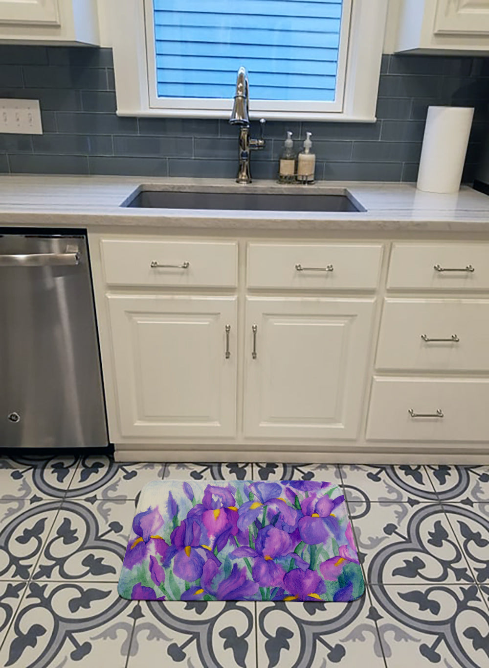 Purple Iris Memory Foam Kitchen Mat Machine Washable Anti-Fatigue Cushion Comfort Bath or Kitchen Rug