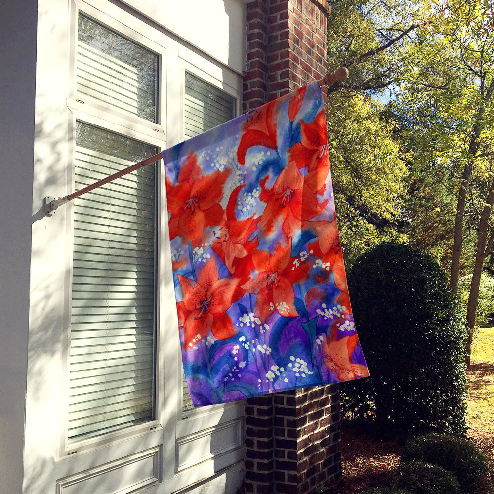 Lillies House Flag 28x40 Porch Sleeve Pole Decorative Outside Yard Banner Artwork Wall Hanging, Polyester