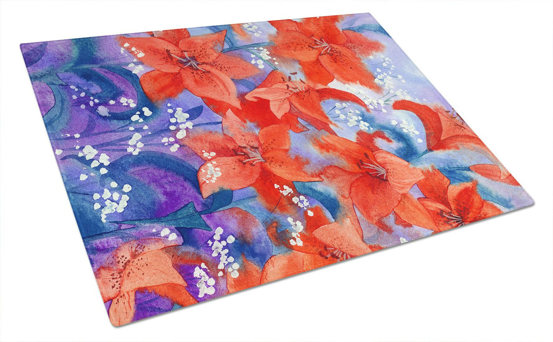 Lillies Cutting Board Tempered Glass Kitchen Cutting Surface, Heat Resistant Chopping, Non-Slip Feet, Food Prep & Serving