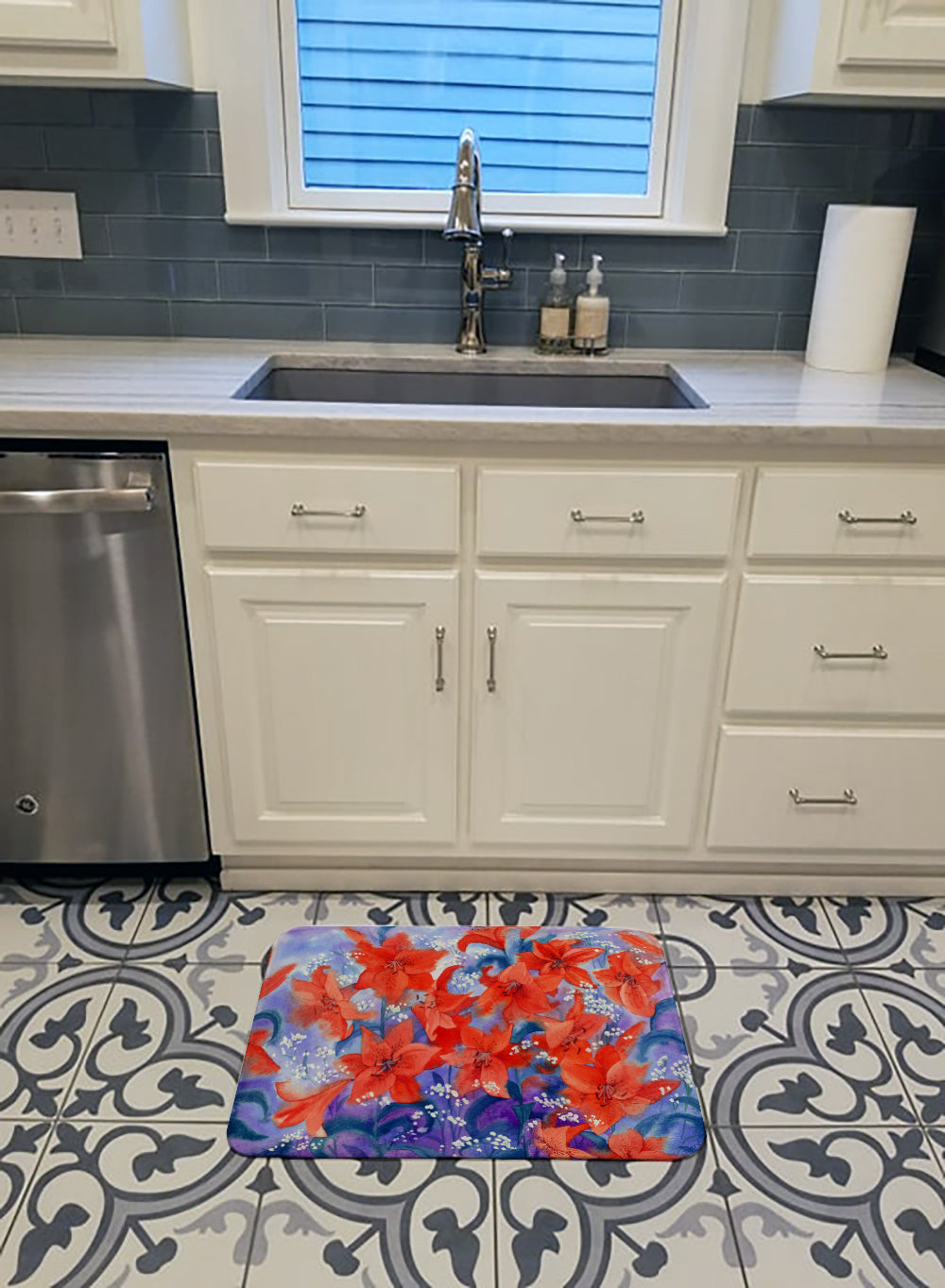 Lillies Memory Foam Kitchen Mat Machine Washable Anti-Fatigue Cushion Comfort Bath or Kitchen Rug