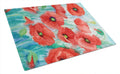 Poppies Cutting Board Tempered Glass Kitchen Cutting Surface, Heat Resistant Chopping, Non-Slip Feet, Food Prep & Serving