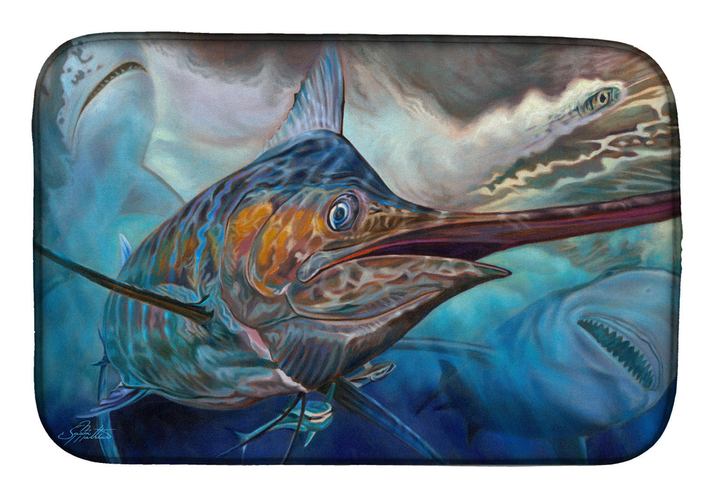 Running The Guantlet Blue Marlin Dish Drying Mat Absorbent Dish Drying Mat Pad for Kitchen Counter Dish Drainer Mat for Countertop, 14 x 21", Multicolor