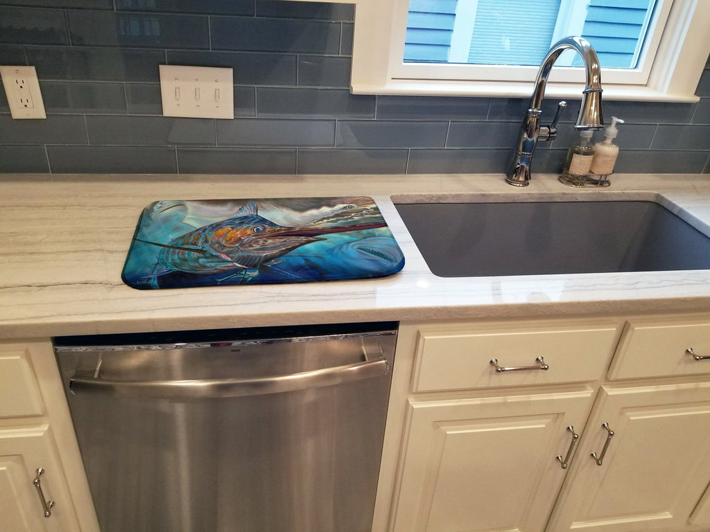 Running The Guantlet Blue Marlin Dish Drying Mat Absorbent Dish Drying Mat Pad for Kitchen Counter Dish Drainer Mat for Countertop, 14 x 21", Multicolor
