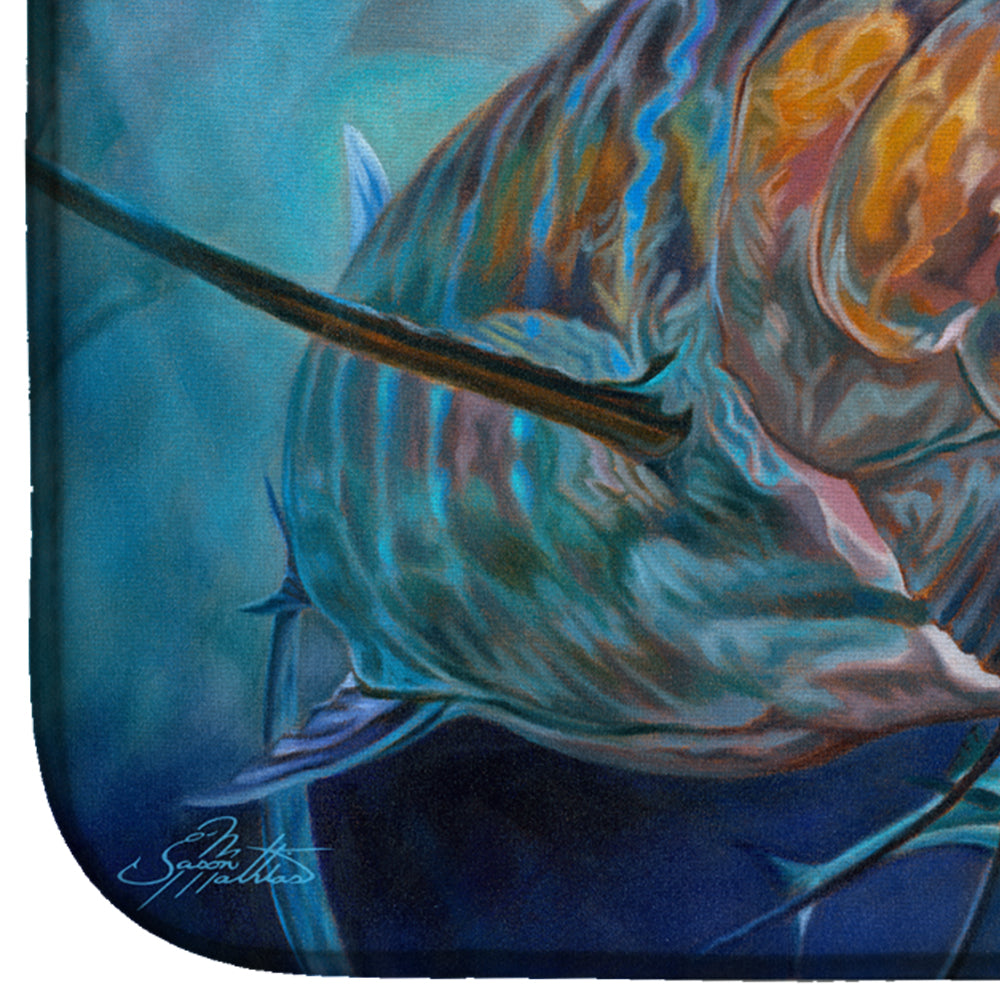 Running The Guantlet Blue Marlin Dish Drying Mat Absorbent Dish Drying Mat Pad for Kitchen Counter Dish Drainer Mat for Countertop, 14 x 21", Multicolor