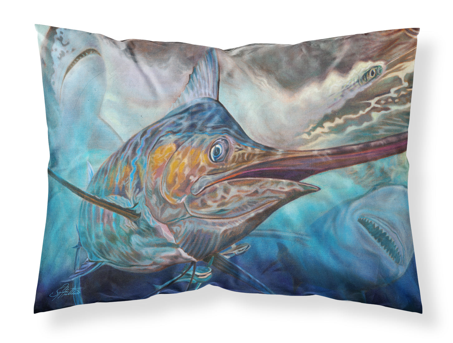 Running The Guantlet Blue Marlin Standard Pillowcase Lightweight Super Soft Easy Care Decorative Artwork Pillowcase, Standard