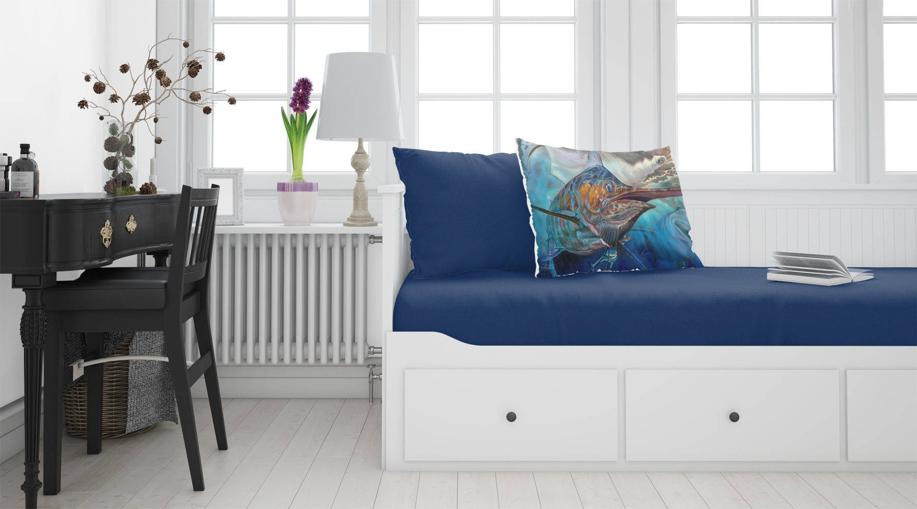 Running The Guantlet Blue Marlin Standard Pillowcase Lightweight Super Soft Easy Care Decorative Artwork Pillowcase, Standard