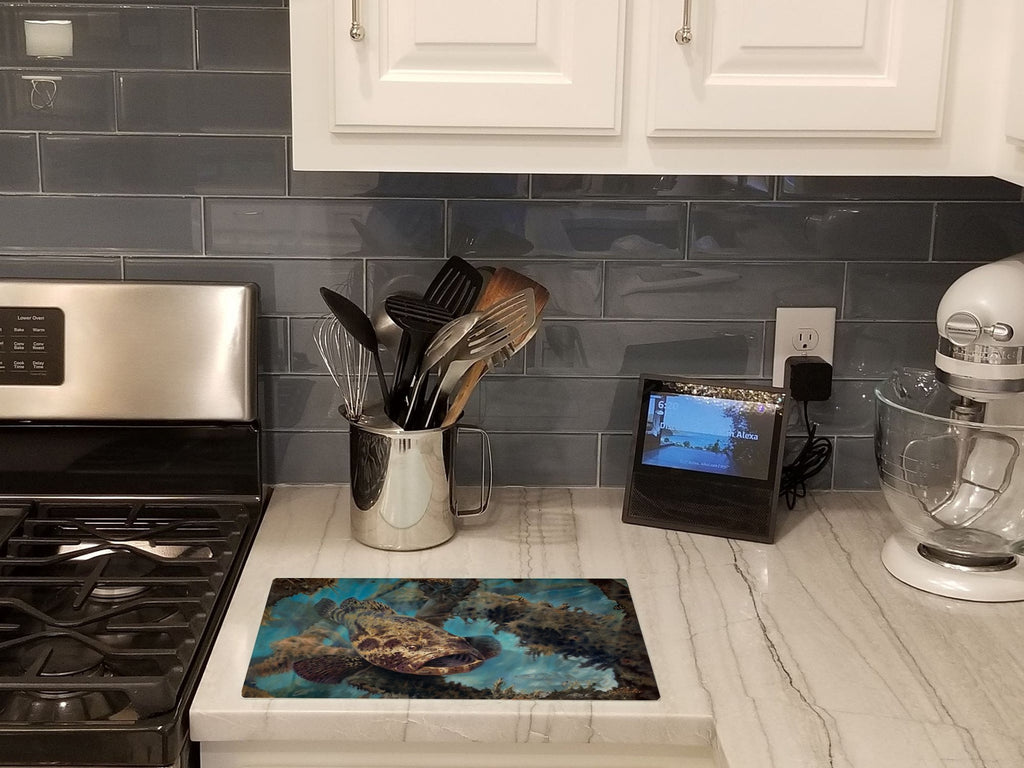 Golden Goliath Grouper Cutting Board Tempered Glass Kitchen Cutting Surface, Heat Resistant Chopping, Non-Slip Feet, Food Prep & Serving