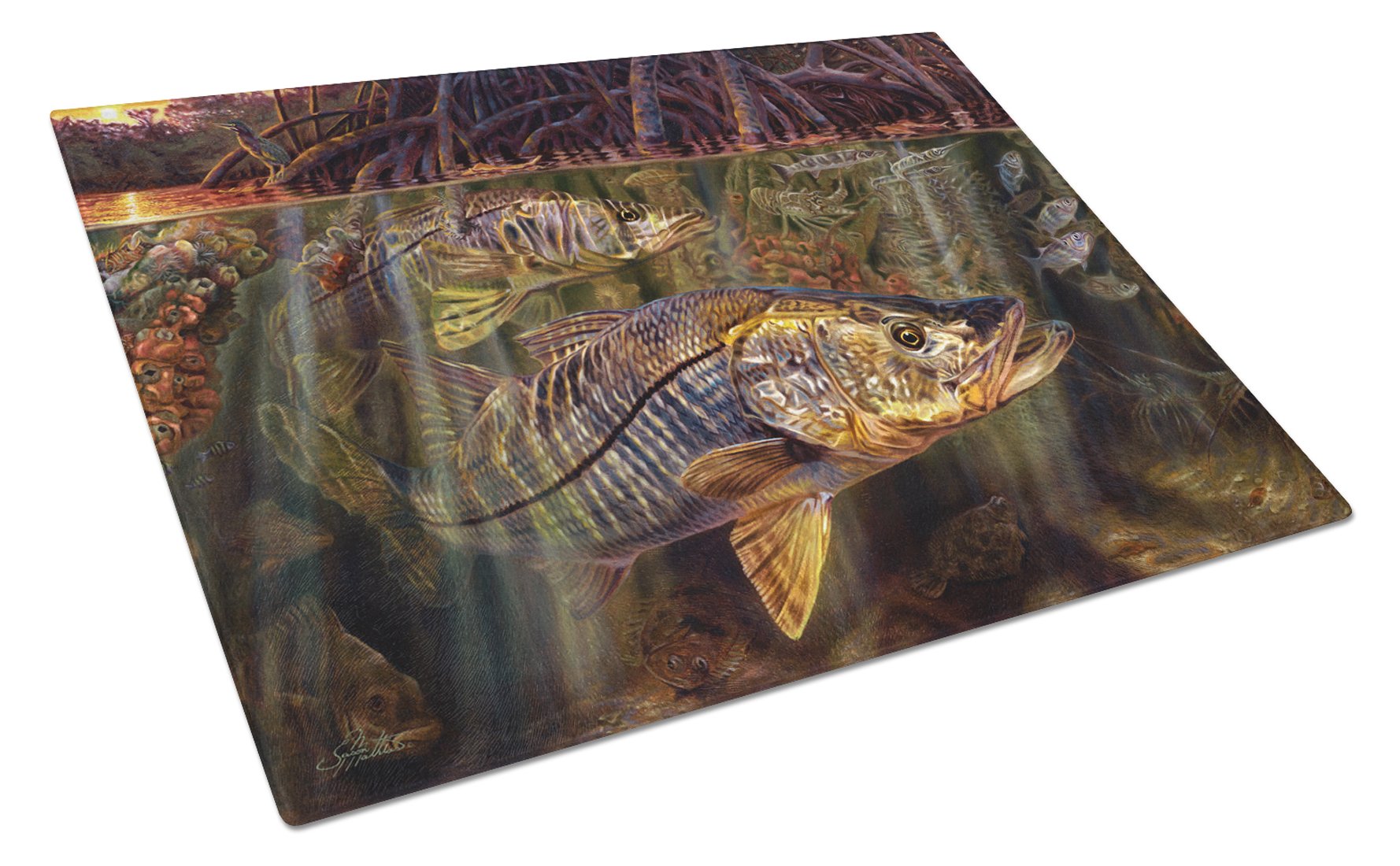 Grove Garden Snook Cutting Board Tempered Glass Kitchen Cutting Surface, Heat Resistant Chopping, Non-Slip Feet, Food Prep & Serving