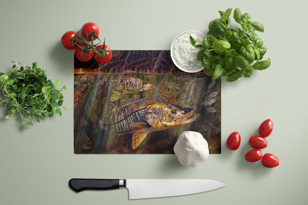 Grove Garden Snook Cutting Board Tempered Glass Kitchen Cutting Surface, Heat Resistant Chopping, Non-Slip Feet, Food Prep & Serving