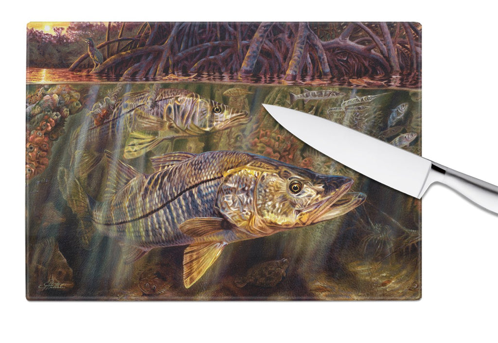 Grove Garden Snook Cutting Board Tempered Glass Kitchen Cutting Surface, Heat Resistant Chopping, Non-Slip Feet, Food Prep & Serving