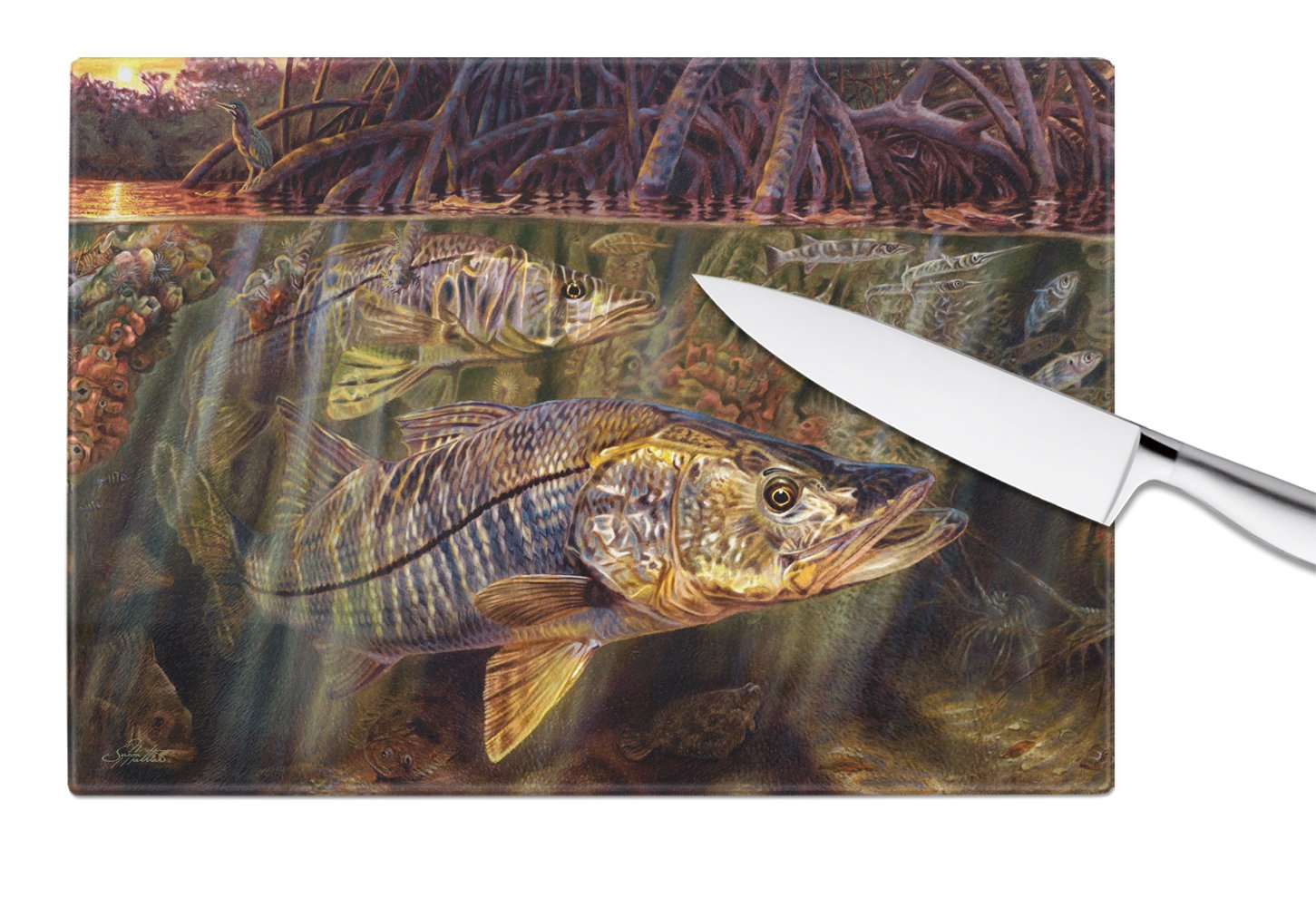 Grove Garden Snook Cutting Board Tempered Glass Kitchen Cutting Surface, Heat Resistant Chopping, Non-Slip Feet, Food Prep & Serving