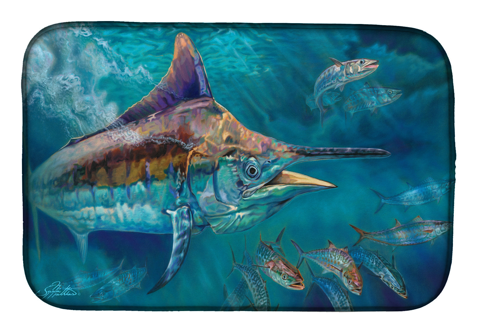 Liquid Metal Black Marlin Dish Drying Mat Absorbent Dish Drying Mat Pad for Kitchen Counter Dish Drainer Mat for Countertop, 14 x 21", Multicolor