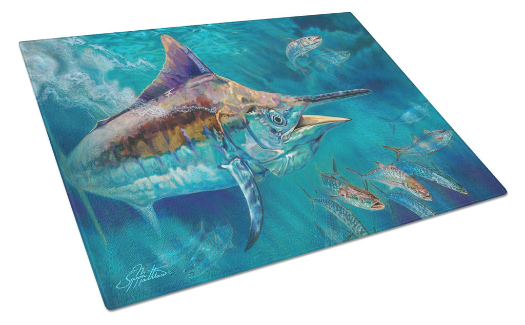 Liquid Metal Black Marlin Cutting Board Tempered Glass Kitchen Cutting Surface, Heat Resistant Chopping, Non-Slip Feet, Food Prep & Serving