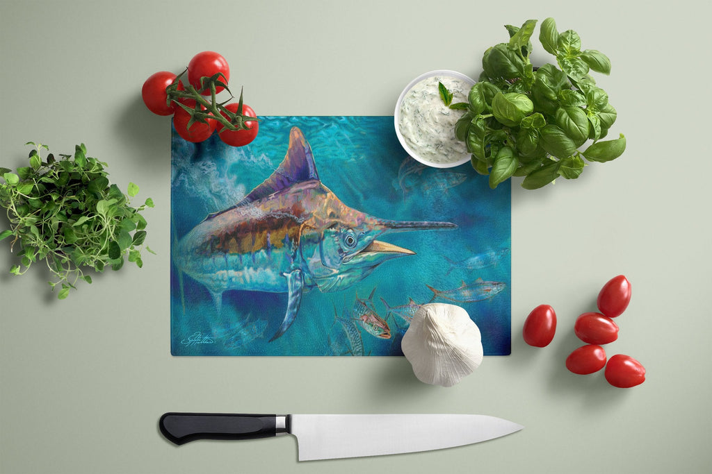 Liquid Metal Black Marlin Cutting Board Tempered Glass Kitchen Cutting Surface, Heat Resistant Chopping, Non-Slip Feet, Food Prep & Serving