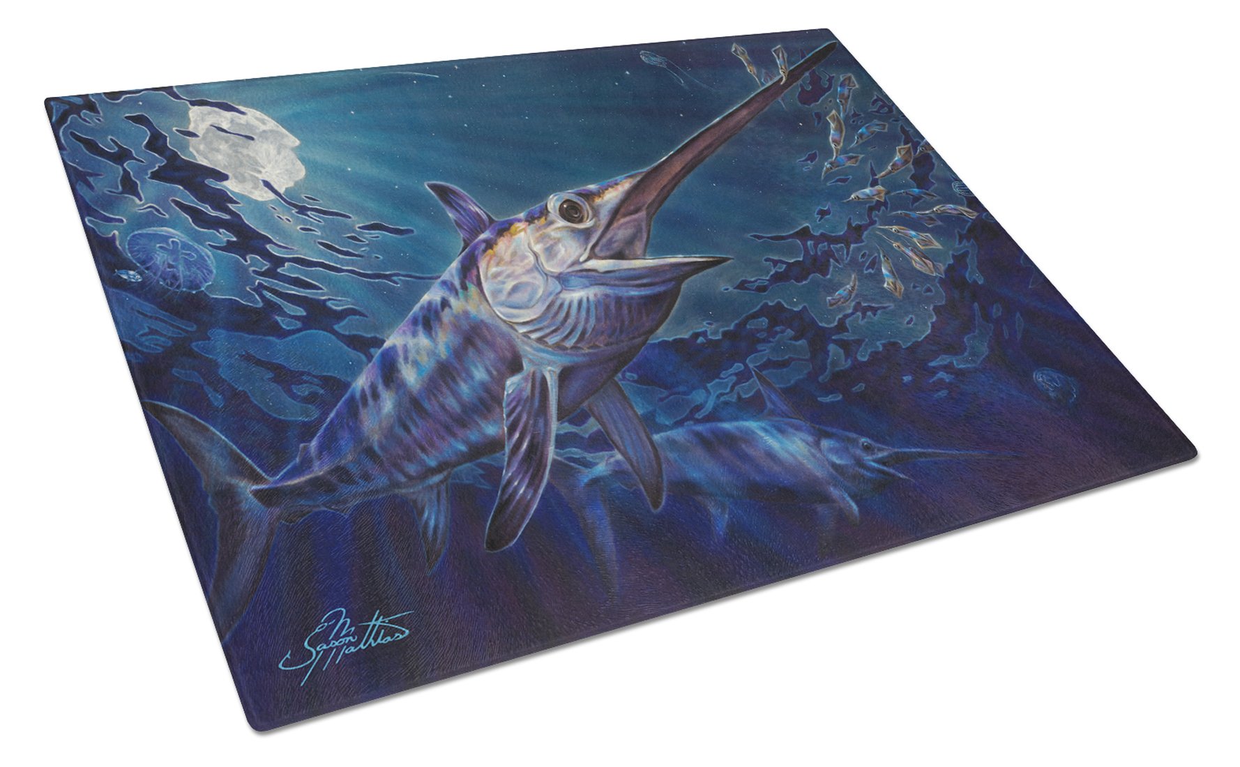 Prince Of Darkness Swordfish Cutting Board Tempered Glass Kitchen Cutting Surface, Heat Resistant Chopping, Non-Slip Feet, Food Prep & Serving
