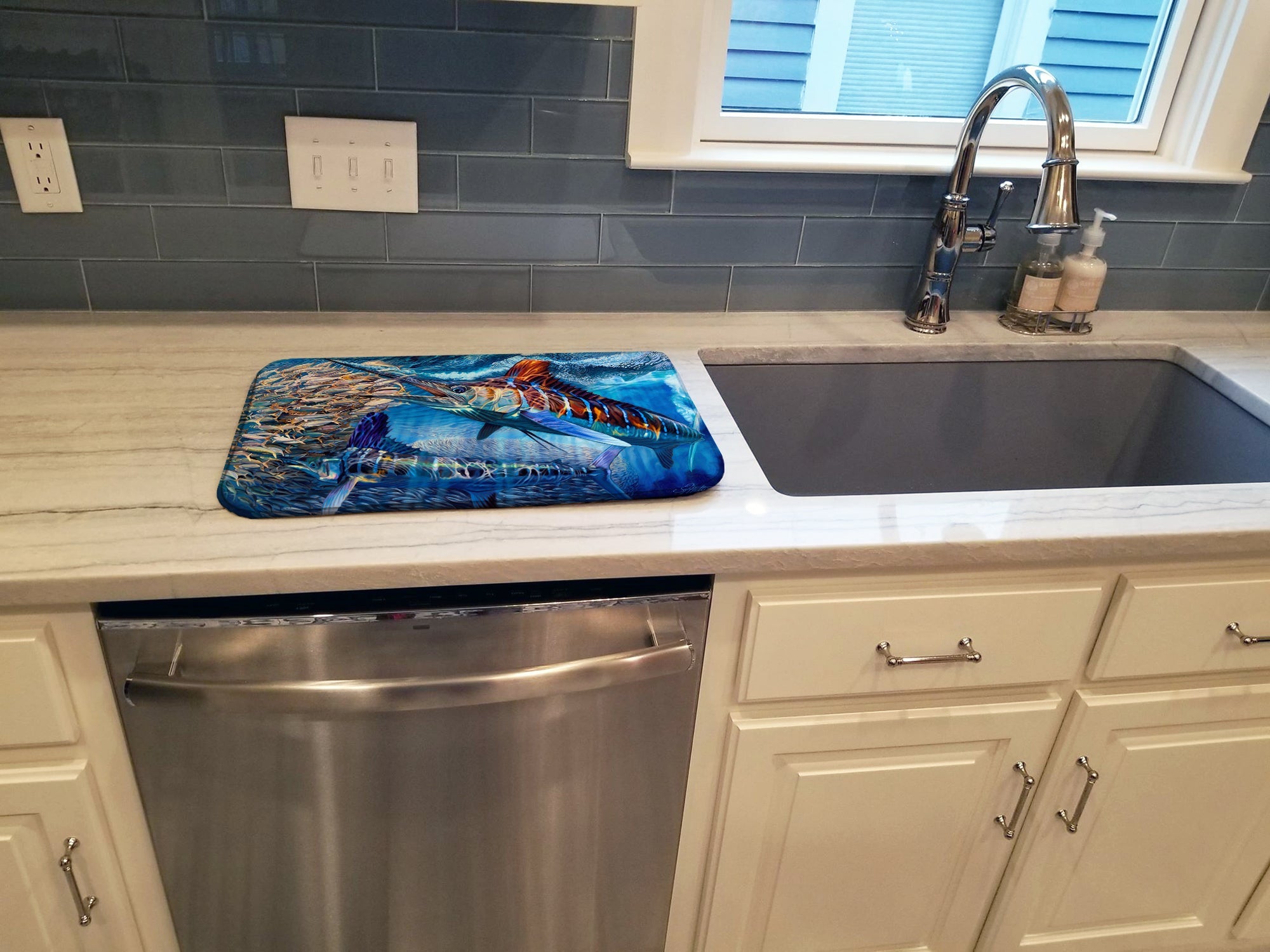 White Night White Marlin Dish Drying Mat Absorbent Dish Drying Mat Pad for Kitchen Counter Dish Drainer Mat for Countertop, 14 x 21", Multicolor