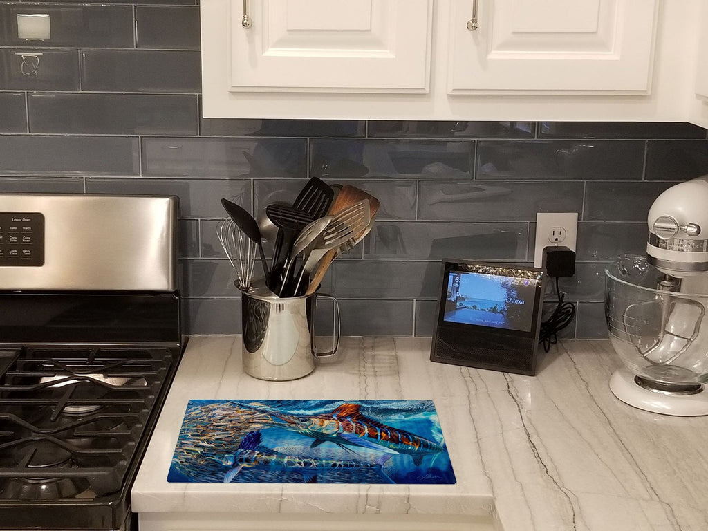 White Night White Marlin Cutting Board Tempered Glass Kitchen Cutting Surface, Heat Resistant Chopping, Non-Slip Feet, Food Prep & Serving