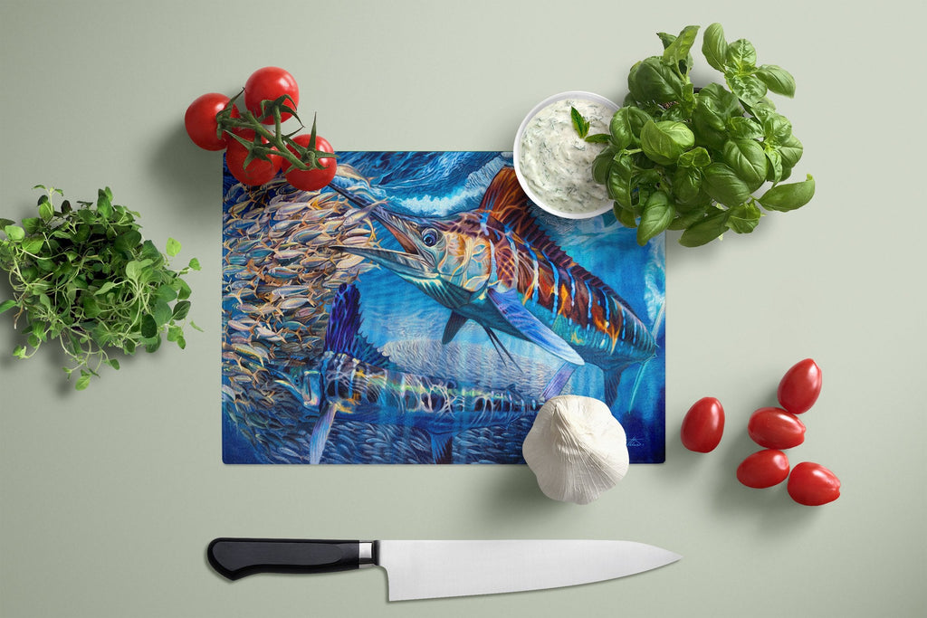 White Night White Marlin Cutting Board Tempered Glass Kitchen Cutting Surface, Heat Resistant Chopping, Non-Slip Feet, Food Prep & Serving
