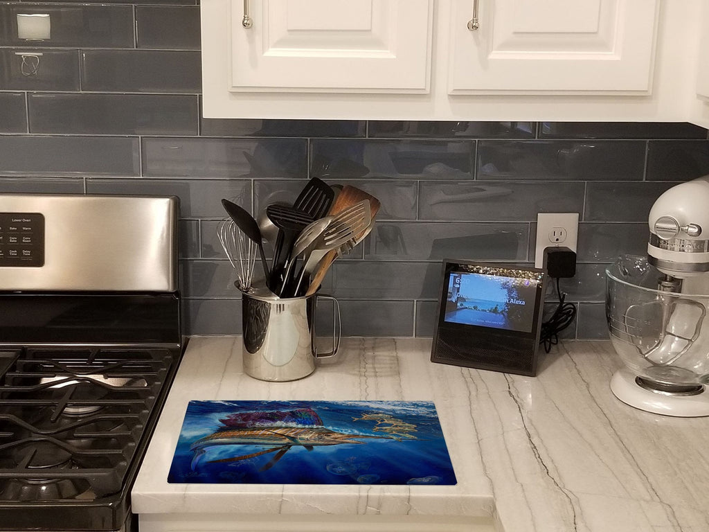 Majesty Sailfish Cutting Board Tempered Glass Kitchen Cutting Surface, Heat Resistant Chopping, Non-Slip Feet, Food Prep & Serving