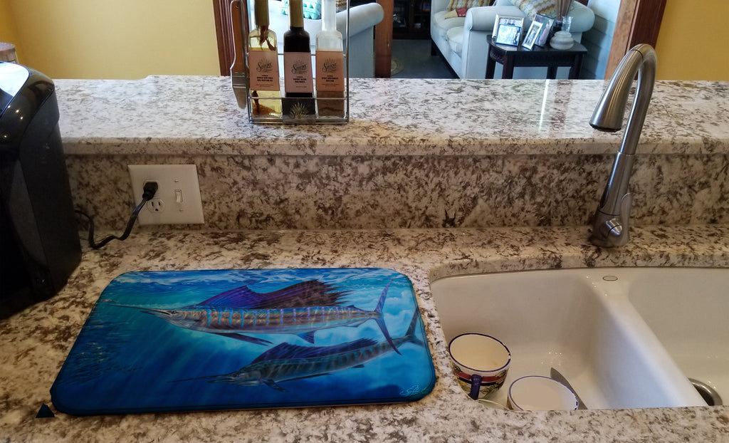 Wide Open Sailfish Dish Drying Mat Absorbent Dish Drying Mat Pad for Kitchen Counter Dish Drainer Mat for Countertop, 14 x 21", Multicolor