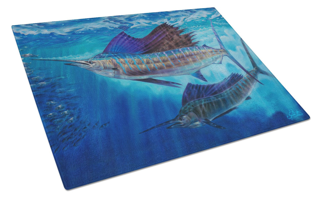 Wide Open Sailfish Cutting Board Tempered Glass Kitchen Cutting Surface, Heat Resistant Chopping, Non-Slip Feet, Food Prep & Serving