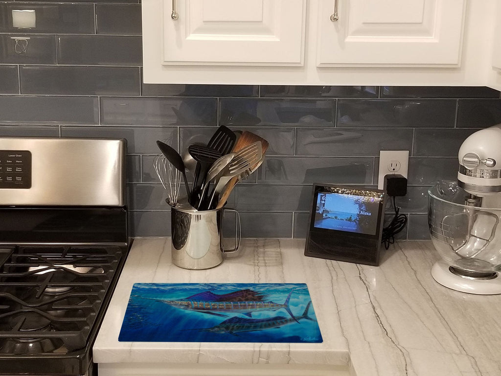 Wide Open Sailfish Cutting Board Tempered Glass Kitchen Cutting Surface, Heat Resistant Chopping, Non-Slip Feet, Food Prep & Serving