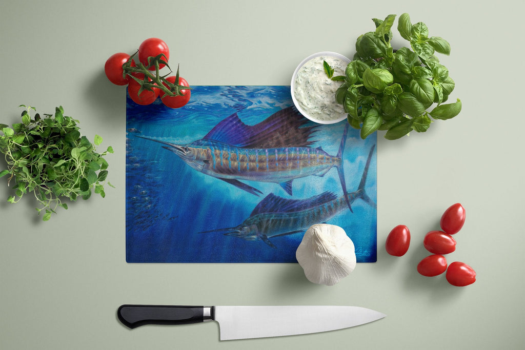 Wide Open Sailfish Cutting Board Tempered Glass Kitchen Cutting Surface, Heat Resistant Chopping, Non-Slip Feet, Food Prep & Serving