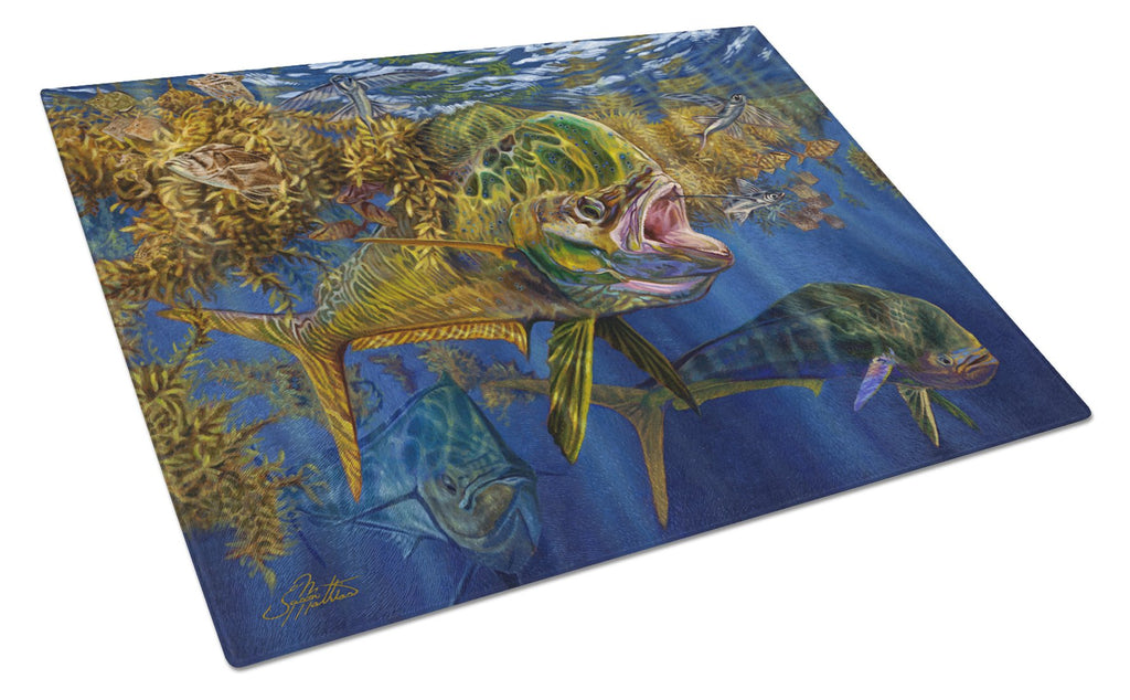 Seaweed Salad Mahi Cutting Board Tempered Glass Kitchen Cutting Surface, Heat Resistant Chopping, Non-Slip Feet, Food Prep & Serving