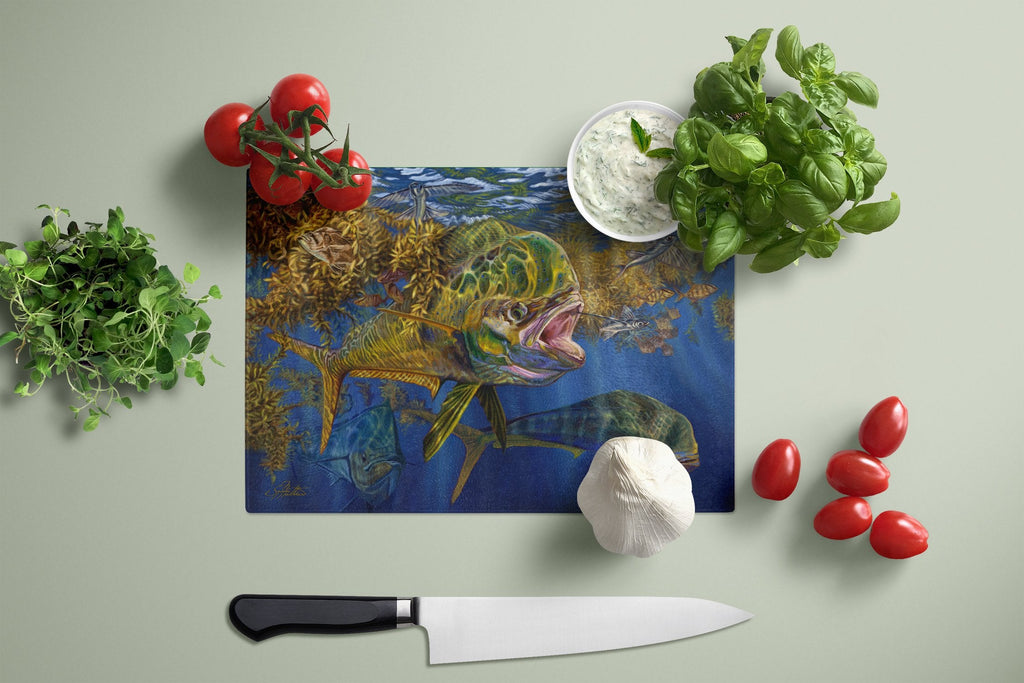 Seaweed Salad Mahi Cutting Board Tempered Glass Kitchen Cutting Surface, Heat Resistant Chopping, Non-Slip Feet, Food Prep & Serving