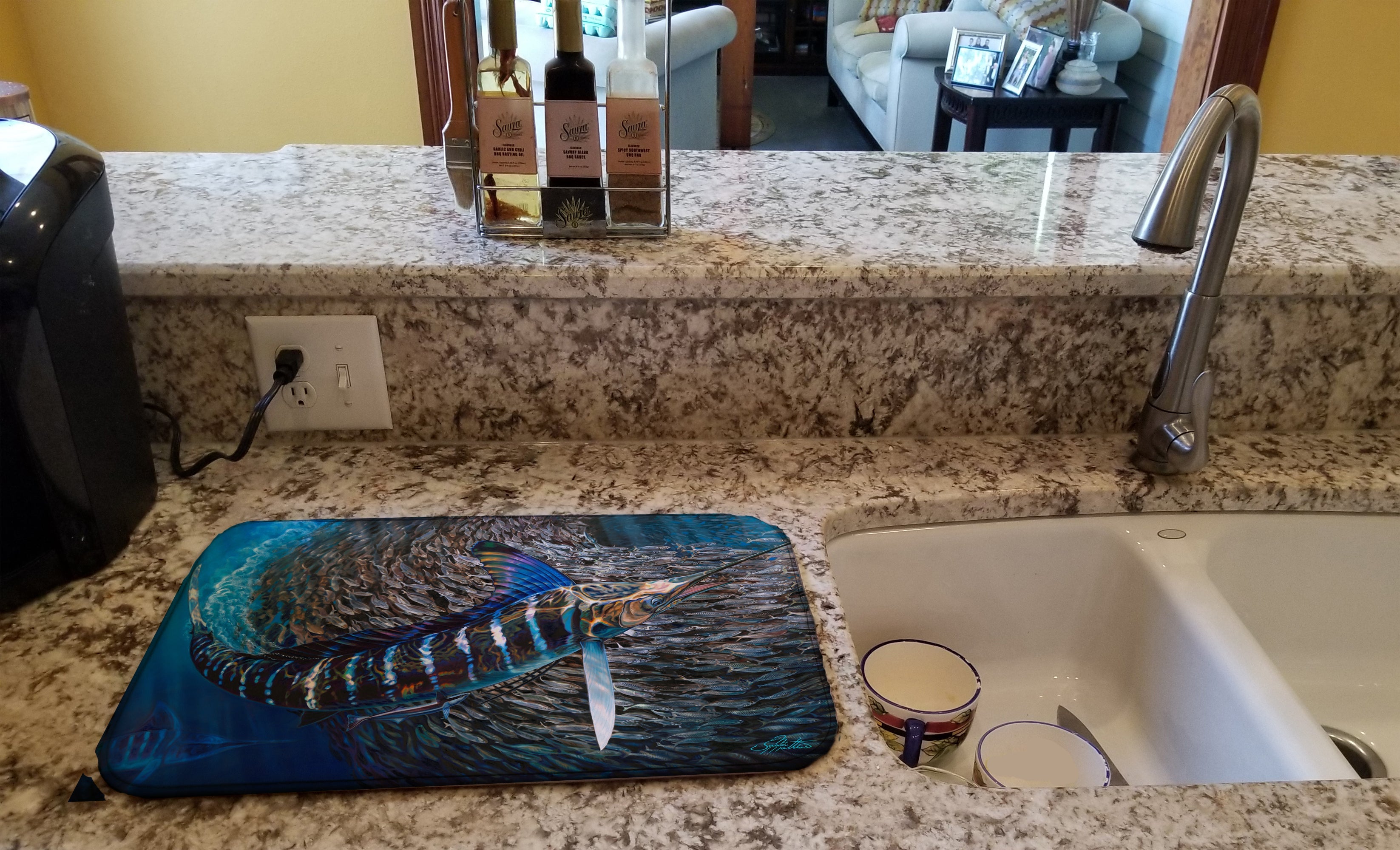 Striped Gem Striped Marlin Dish Drying Mat Absorbent Dish Drying Mat Pad for Kitchen Counter Dish Drainer Mat for Countertop, 14 x 21", Multicolor