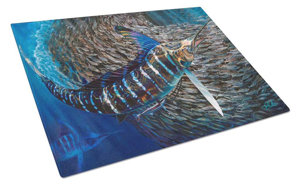 Striped Gem Striped Marlin Cutting Board Tempered Glass Kitchen Cutting Surface, Heat Resistant Chopping, Non-Slip Feet, Food Prep & Serving