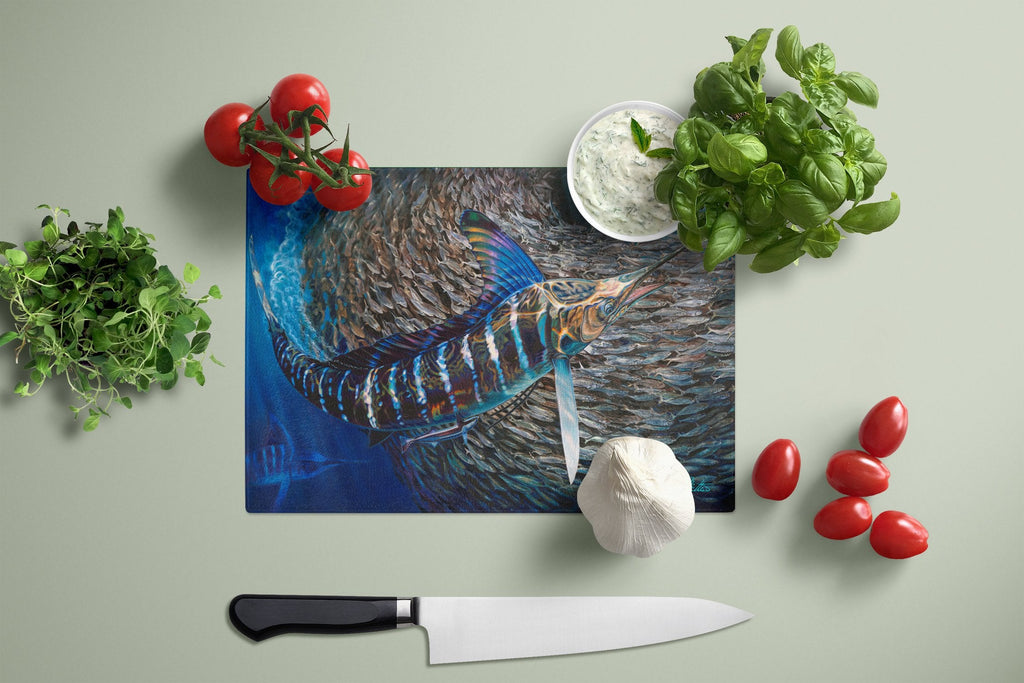 Striped Gem Striped Marlin Cutting Board Tempered Glass Kitchen Cutting Surface, Heat Resistant Chopping, Non-Slip Feet, Food Prep & Serving