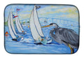 Blue Heron Sailboats Dog River Bridge Dish Drying Mat Absorbent Dish Drying Mat Pad for Kitchen Counter Dish Drainer Mat for Countertop, 14 x 21", Multicolor