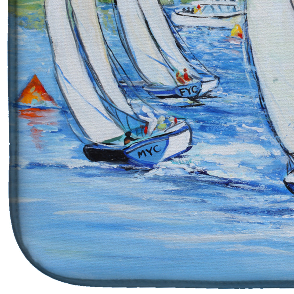 Blue Heron Sailboats Dog River Bridge Dish Drying Mat Absorbent Dish Drying Mat Pad for Kitchen Counter Dish Drainer Mat for Countertop, 14 x 21", Multicolor