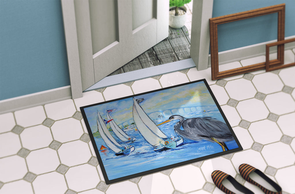 Blue Heron Sailboats Dog River Bridge Doormat Indoor Outdoor 24H X 36W Front Door Mat Rugs for Entryway, Non Slip Washable Low Pile,