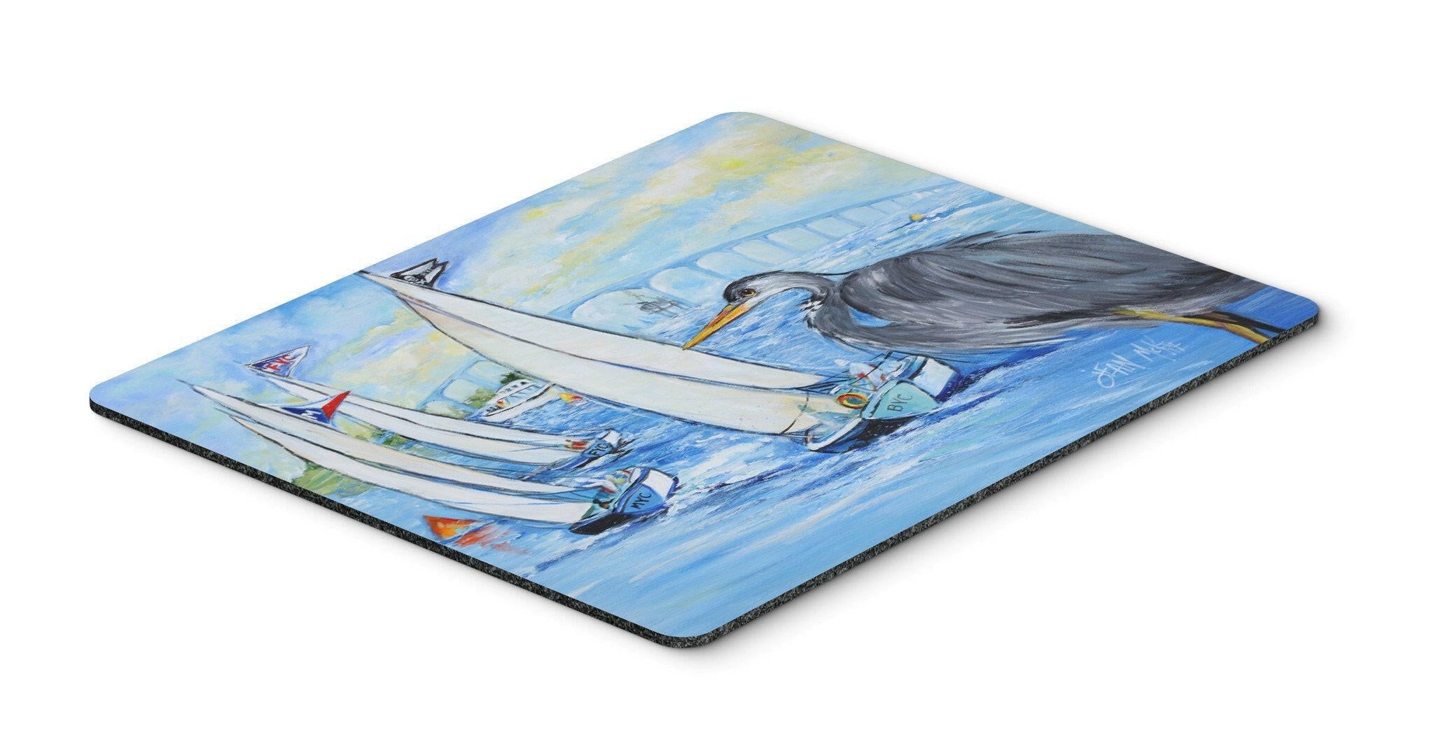 Blue Heron Sailboats Dog River Bridge Mouse Pad, Heat Resistant Trivet Hot Pad , Non Slip Rubber Desk Mat, Kitchen Counter Protector, Home Office Decor Gift