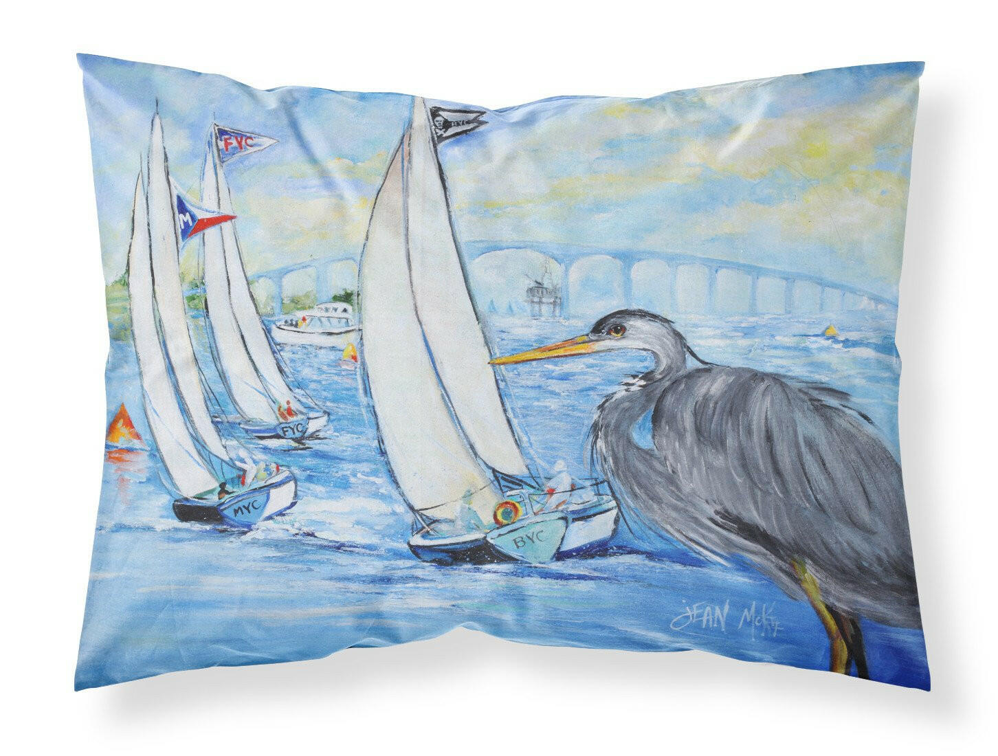 Blue Heron Sailboats Dog River Bridge Standard Pillowcase Lightweight Super Soft Easy Care Decorative Artwork Pillowcase, Standard