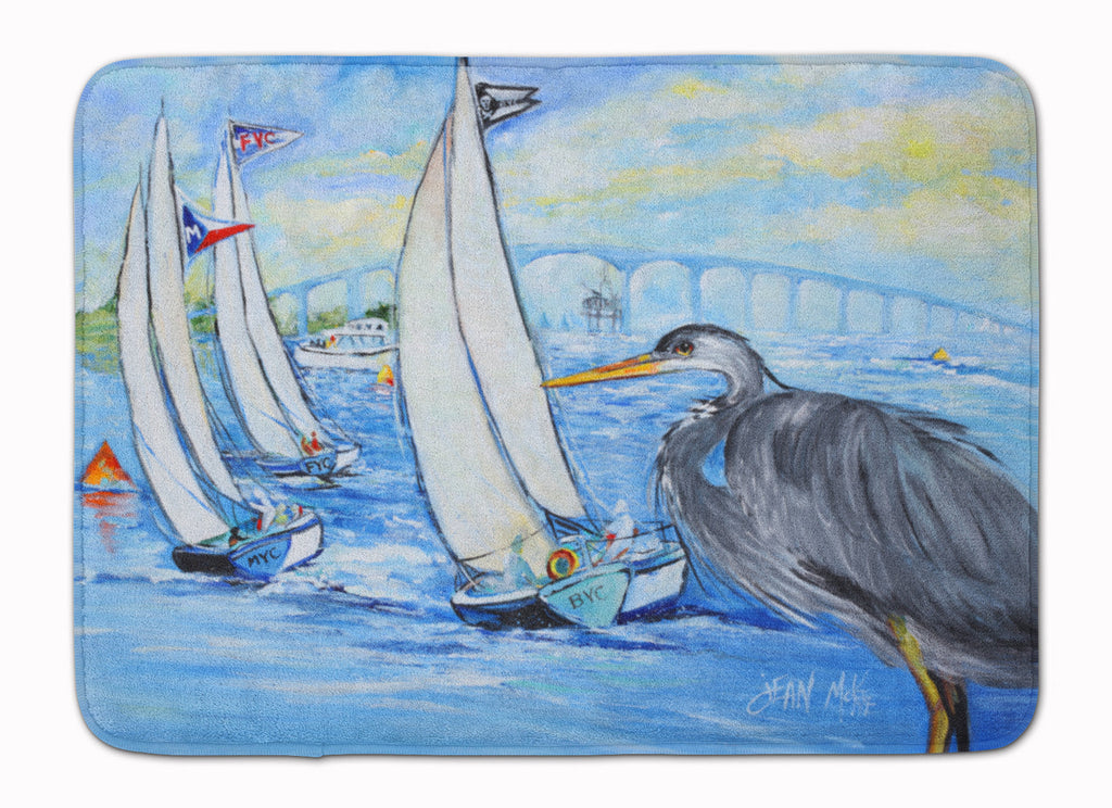 Blue Heron Sailboats Dog River Bridge Memory Foam Kitchen Mat Machine Washable Anti-Fatigue Cushion Comfort Bath or Kitchen Rug