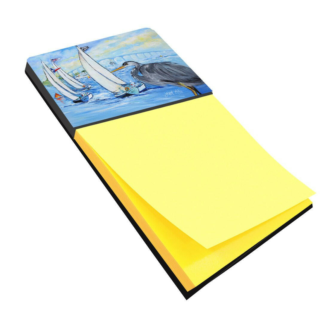 Blue Heron Sailboats Dog River Bridge Watercolor Sticky Note Holder Refillable Dispenser Desk Accessory 3x3 Pad Gift