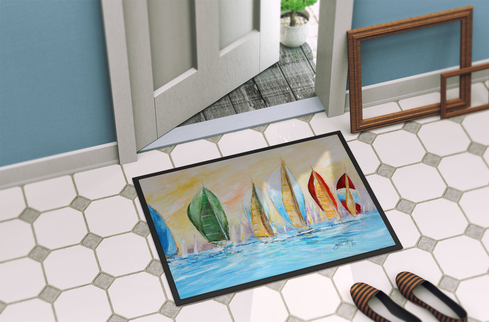 Reggatta Doormat Indoor Outdoor 24H X 36W Front Door Mat Rugs for Entryway, Non Slip Washable Low Pile,