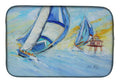 Sailboats and Middle Bay Lighthouse Dish Drying Mat Absorbent Dish Drying Mat Pad for Kitchen Counter Dish Drainer Mat for Countertop, 14 x 21", Multicolor