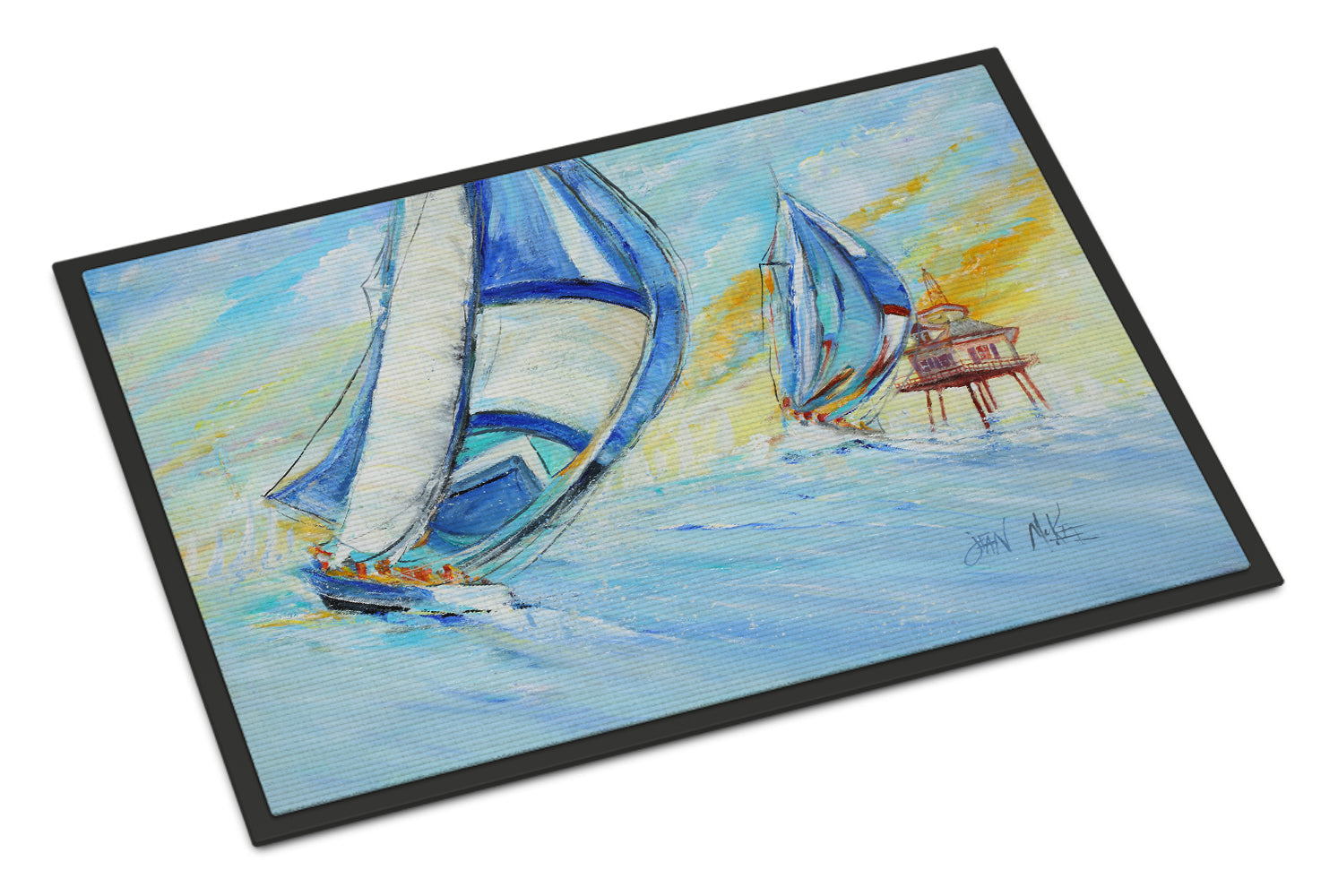 Sailboats and Middle Bay Lighthouse Doormat Indoor Outdoor 24H X 36W Front Door Mat Rugs for Entryway, Non Slip Washable Low Pile,