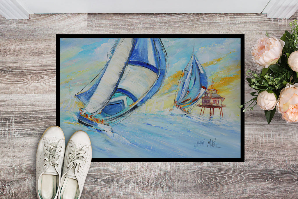 Sailboats and Middle Bay Lighthouse Doormat Indoor Outdoor 24H X 36W Front Door Mat Rugs for Entryway, Non Slip Washable Low Pile,
