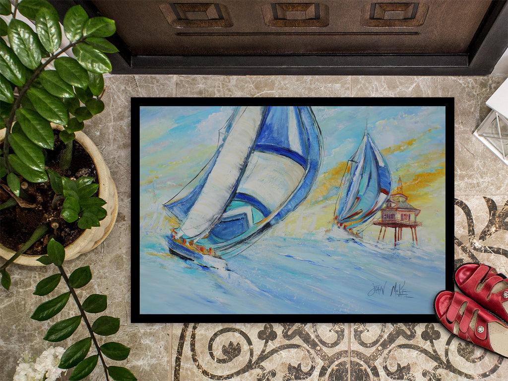 Sailboats and Middle Bay Lighthouse Doormat Indoor Outdoor 24H X 36W Front Door Mat Rugs for Entryway, Non Slip Washable Low Pile,