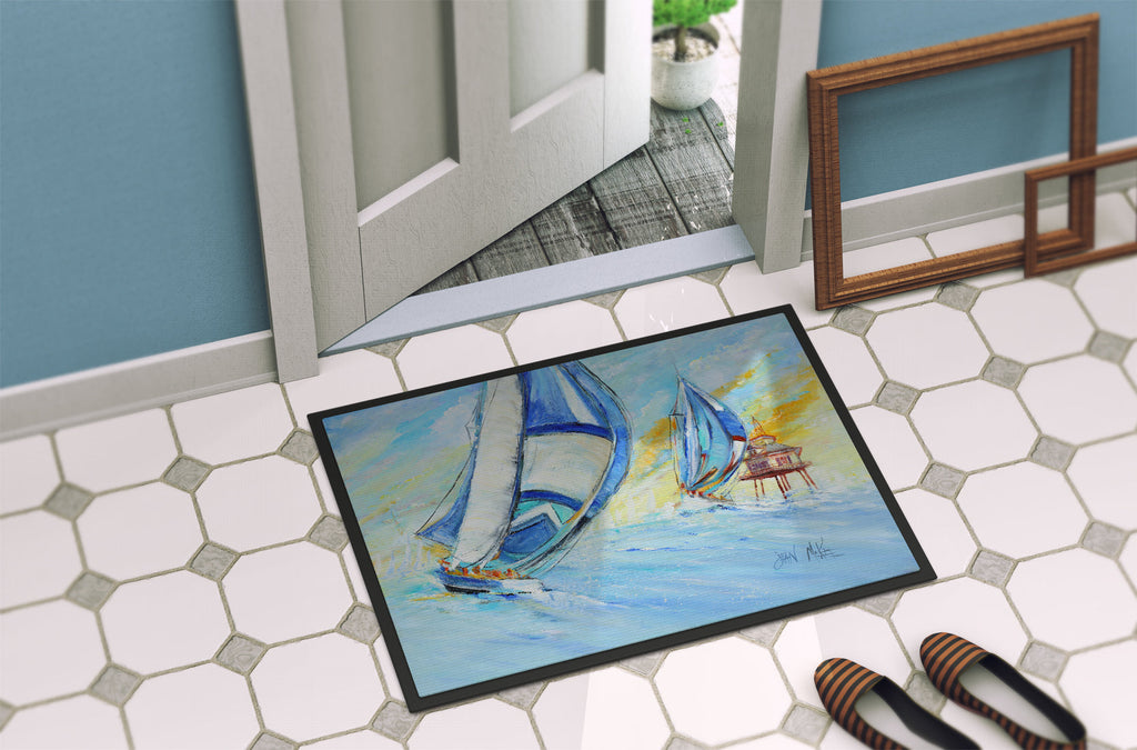 Sailboats and Middle Bay Lighthouse Doormat Indoor Outdoor 24H X 36W Front Door Mat Rugs for Entryway, Non Slip Washable Low Pile,