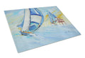 Sailboats and Middle Bay Lighthouse Cutting Board Tempered Glass Kitchen Cutting Surface, Heat Resistant Chopping, Non-Slip Feet, Food Prep & Serving