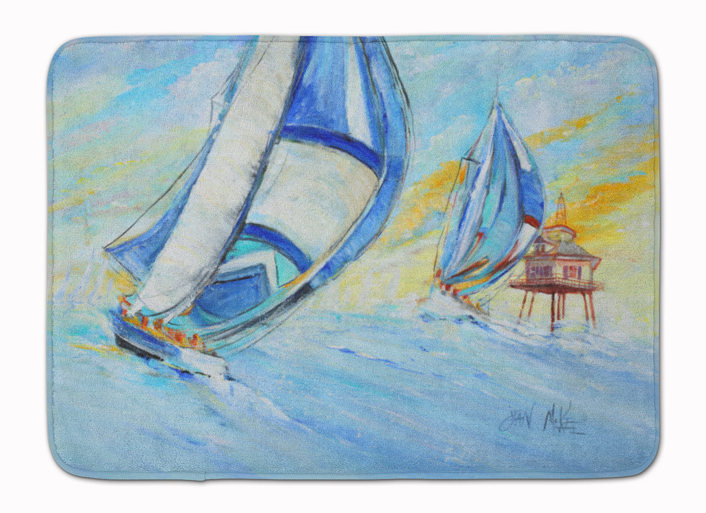 Sailboats and Middle Bay Lighthouse Memory Foam Kitchen Mat Machine Washable Anti-Fatigue Cushion Comfort Bath or Kitchen Rug