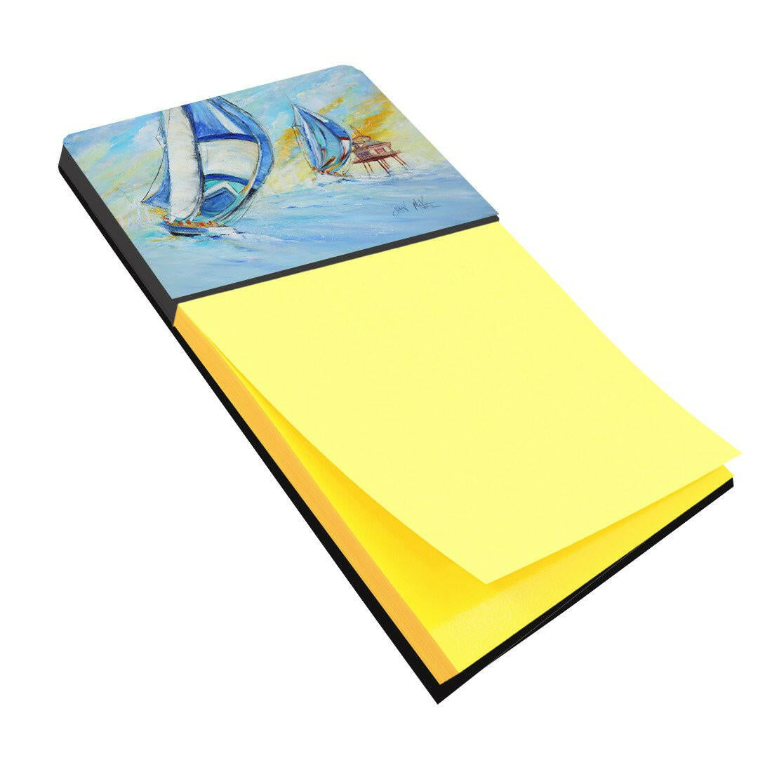 Sailboats and Middle Bay Lighthouse Watercolor Sticky Note Holder Refillable Dispenser Desk Accessory 3x3 Pad Gift